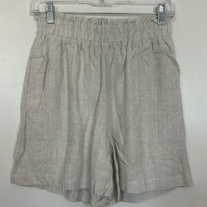 Aaron & Amber Linen Blend High Rise Pull On Elastic Waistband Wide Leg Shorts